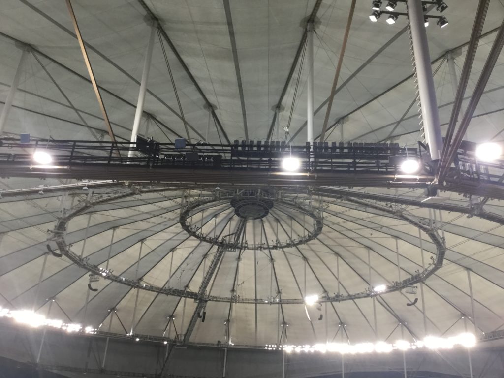 The roof of Tropicana Field, and the catwalks that run near the top of it.